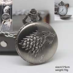 Game of Thrones House of Stark Logo Pocket Watch Silver Anime Watch