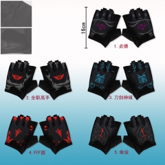 5style Fate Cartoon Designs Leather Anime Black Half Finger Gloves