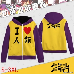NO GAME NO LIFE Cartoon Sweatshirts Wholesale Zipper Thick Purple and Yellow Anime Hoodie