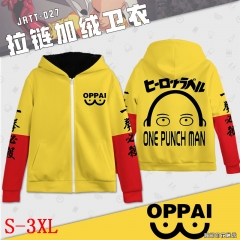 One Punch Man Cartoon Sweatshirts Wholesale Zipper Thick Yellow Anime Hoodie