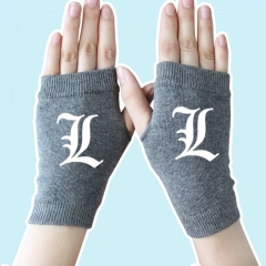 Death Note Popular Movie Half Finger Gray Anime Knitted Gloves 14*8CM