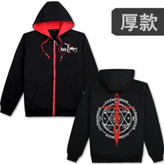 Fate Brand Fashion Cool Thick Style Red Zipper Black With Hat Anime Hoodie
