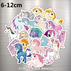 33 Different Designs Unicorn Cartoon Funny Anime Stickers Set