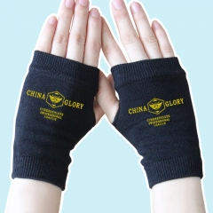 Glory Golden English Marks Black Warm Half Finger Anime Knitted Gloves 14*8CM