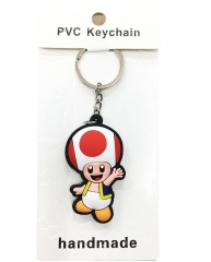 Super Mario Bro Toad Cartoon Pendant Keyring Handmade Game Two-side Anime PVC Keychain
