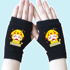 Pokemon Pikachu Half Finger Warm Black Anime Knitted Gloves 14*8CM