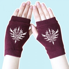 Monster Hunter Japanese Action Game Half Finger Wine Warm Anime Knitted Gloves 14*8CM