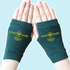 Glory Golden English Marks Atrovirens Warm Half Finger Anime Knitted Gloves 14*8CM