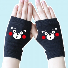 Kumamon Cute Cartoon Black Half Finger Anime Knitted Gloves 14*8CM