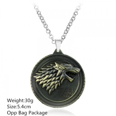 Game of Thrones Round Wolf Head Alloy Anime Necklace (10pcs/set)