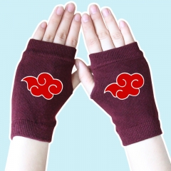 Naruto Cartoon Red Cloud Wine Half Finger Anime Knitted Gloves 14*8CM