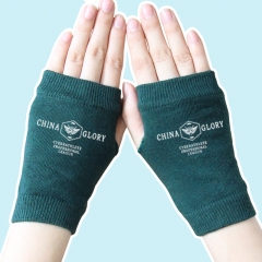 Action Game Novel Glory White English Marks Atrovirens Half Finger Anime Knitted Gloves 14*8CM