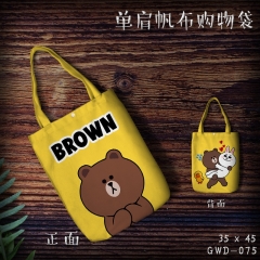 Line Bear Brown Cute Cartoon Canvas Shoulder Bags Anime Shopping Bag