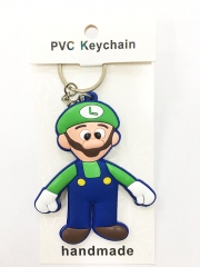 Super Mario Bro Luigi Cartoon Pendant Keyring Handmade Game Two-side Anime PVC Keychian