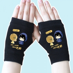 Tomb Notes Cartoon Print Black Anime Knitted Gloves 14*8CM