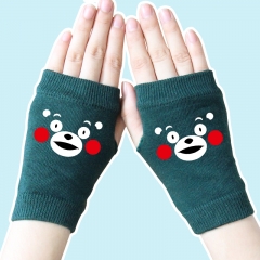 Kumamon Cute Cartoon Smile Emoji High Quality Half Finger Atrovirens Anime Knitted Gloves 14*8CM