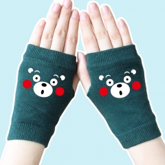 Kumamon Cute Cartoon Atrovirens Half Finger Anime Knitted Gloves 14*8CM