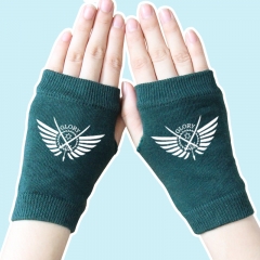 Glory White Marks Atrovirens Good Quality Half Finger Anime Knitted Gloves 14*8CM