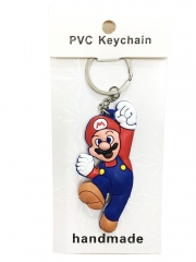 Super Mario Bro Mario Cartoon Pendant Keyring Handmade Game Two-side Anime PVC Keychian