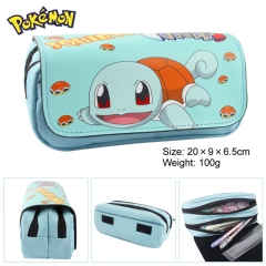 Pokemon Character Squirtle Cartoon Anime Zipper PU and Canvas Pencil Bag