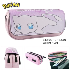Pokemon Character Mew Cartoon Anime Zipper PU and Canvas Pencil Bag