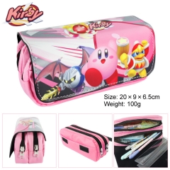 Kirby Cartoon Anime Zipper PU and Canvas Pencil Bag