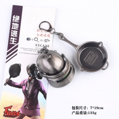 Playerunknown's Battlegrounds Game Anime Silver Helmet Pan Model Pendant Key Chain Set
