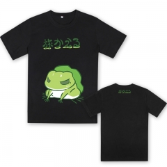 Travel Frog Cartoon Short Sleeve Cute Deisgn Black Anime T Shirt