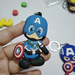The Avengers Cute Captain America Marvel Hero Soft PVC Keychain Double Side Keyrings