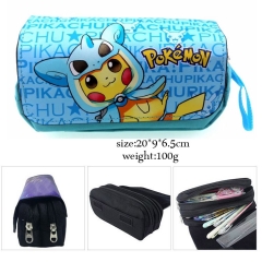 Pokemon Pikachu Cartoon Pencil Case Japanese Anime Blue Pencil Bag