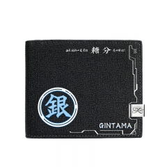 Gintama Black Short Wallet PU Leather Bifold Wallets Women Coin Purse