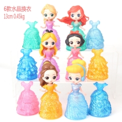 6pcs/set Disney Princess Can Change Crystal Dress Cartoon Collection Toys Statue Anime PVC Figure 13cm