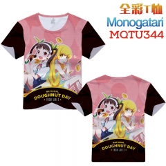 Monogatari Cosplay Game Cartoon Print Anime Short Sleeves Style Round Neck Comfortable T Shirts