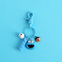 Sesame Street Cartoon Kawaii Key Ring Blue Figure Pendant Anime Key Chain