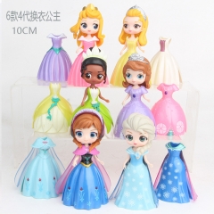 Disney Princess Can Change Dress Cartoon Collection Toys Statue Anime PVC Figure (6pcs/set)