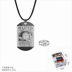 One Piece Luffy Cosplay Cartoon Pendant Stainless Steel Anime Necklace+Ring