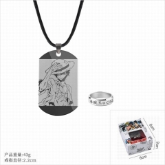 One Piece Luffy Cosplay Cartoon Pendant Stainless Steel Anime Necklace+Ring