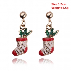 Popular Christmas Shoes Gift Girls Kawaii  Antler Crystal Earring Red Fancy Earrings 10Pairs Per Set