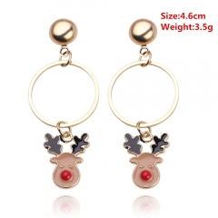 Popular Christmas Elk Gift Girls Kawaii  Antler Crystal Earring Red Fancy Earrings 10Pairs Per Set