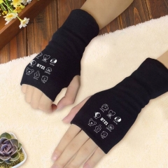 K-POP BTS Bulletproof Boy Scouts BT21 Black Half Gloves Winter Warm Gloves