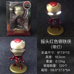 10.5CM Iron Man Shake Head with Light Movie Character Collection Cartoon Model Toy Anime PVC Figure