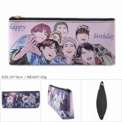 K-POP BTS Bulletproof Boy Scouts Zipper PU Pen Bag Students Cartoon Pencil Bags
