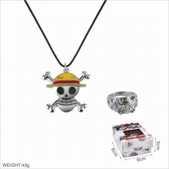 One Piece Cosplay Cartoon Decoration Stainless Steel Necklace+Ring