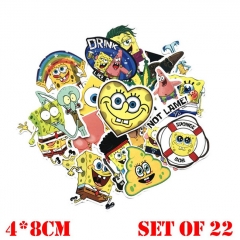 22pcs/set SpongeBob SquarePants Japanese Manga Cartoon Waterproof  Anime Stickers Set