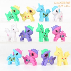 12pcs/set Unicorn Cartoon Collection Toys Statue Q-version Wholesale Anime PVC Figures 3cm