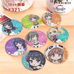 Seishun Buta Yarou Series Anime Tinplate Badge Pins (8pcs/Set)