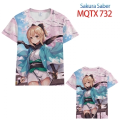 Fate/Stay Night Sakura Saber Full Color Short Sleeve T-Shirt 10 Sizes From 2XS