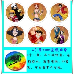 One Piece Anime Cartoon 75mm Brooches And Pins 6pcs/set