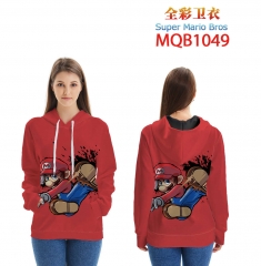 Super Mario Bro Cartoon Color Printing Patch Pocket Hooded Anime Hoodie