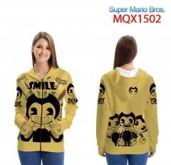 Bendy and the Ink Machine Cartoon Color Printing Zipper Patch Pocket Hooded Anime Hoodie